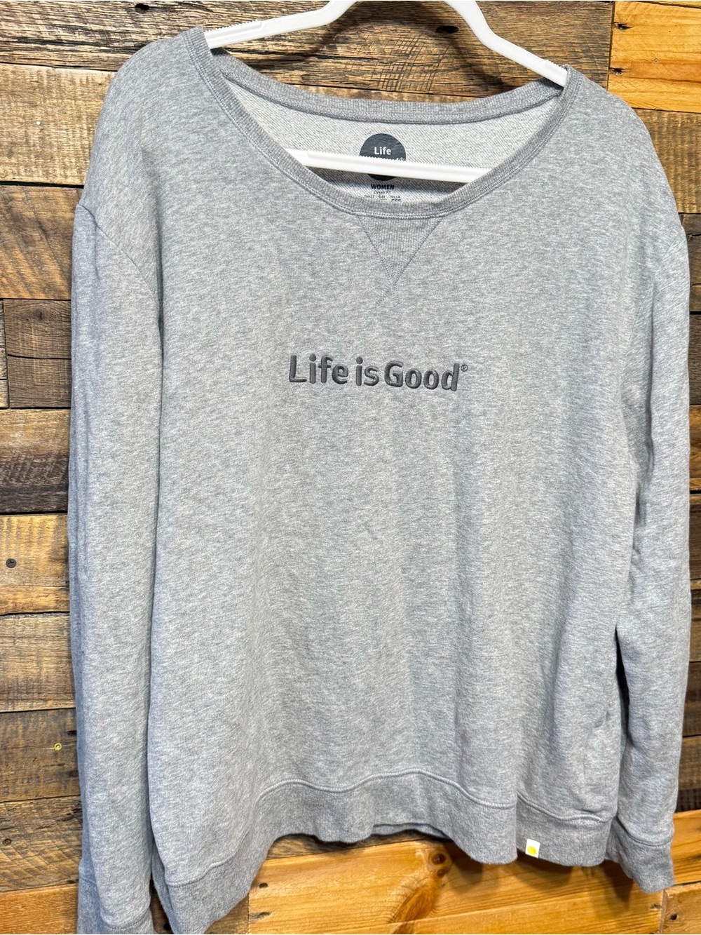 Life Is Good Womens XXL Classic Fit Gray Embroidered Pullover Sweatshirt